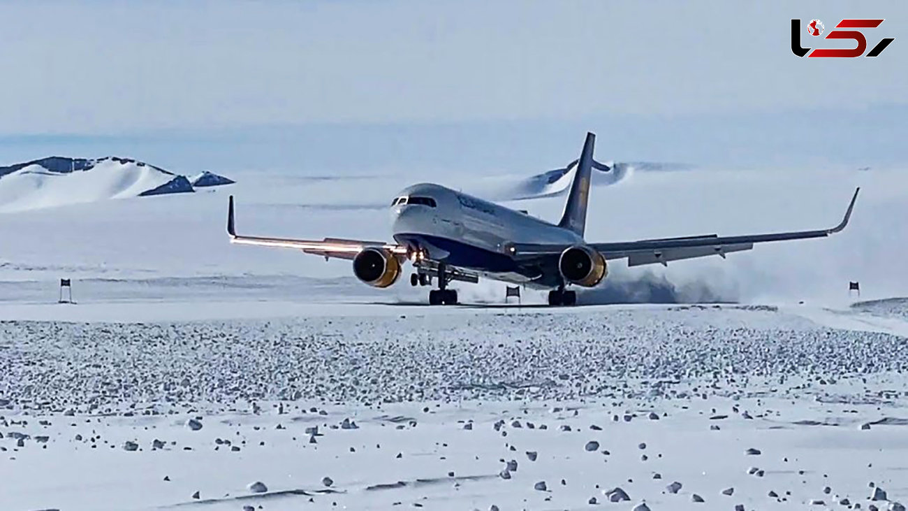 فیلم دیدنی از فرود بوئینگ مسافربری روی باند یخ زده قطب جنوب  / همه به ا و امید داشتند