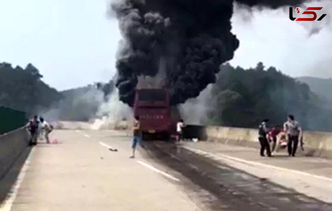 افزایش تلفات آتش گرفتن اتوبوس مسافربری در چین+عکس