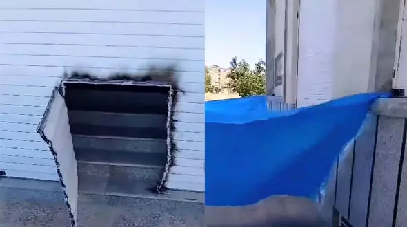 فیلم ابتکار حیرت آور دزدان برای سرقت از یک مغازه در بلوار طلاییه ! / با گونی های آبی رنگ : کارگران در حال کارند !