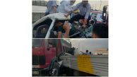 عکس فجیع از تصادف شدید 2 خودروی سنگین در رباط کریم