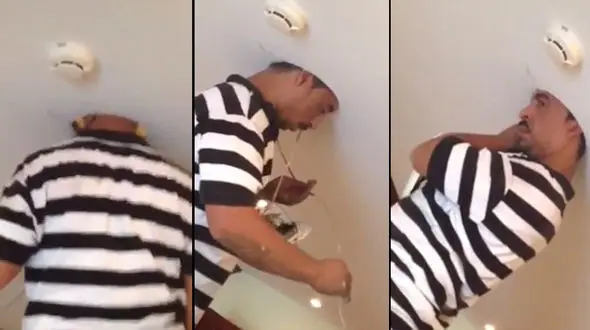 مردی از سقف آویزان شد + فیلم