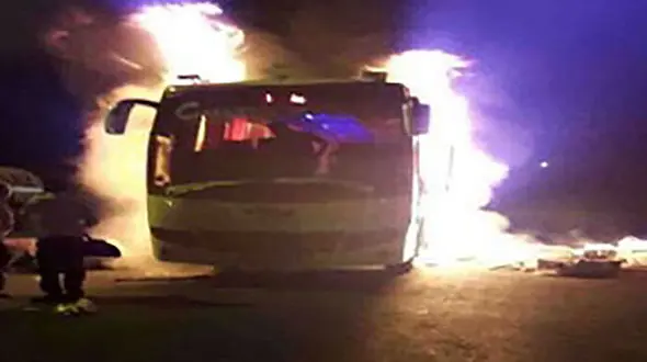 اتوبوس اسکانیا در آتش سوخت