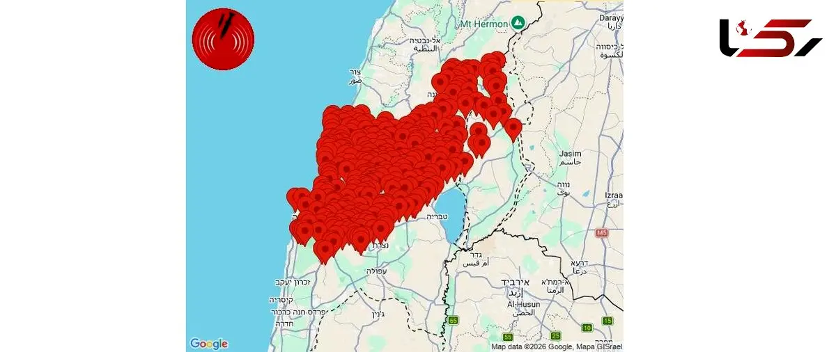 ۴۲۴ نقطه در اسرائیل  زیر آژیر قرمز + تصویر