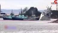 فیلم لحظه برخورد نفتکش با ناو جنگی در نروژ + تصویر