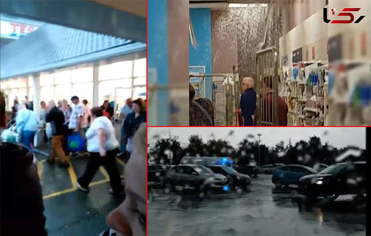بارش باران سیل آسا از سقف بزرگ ترین فروشگاه/ مشتریان وحشت زده از فروشگاه خارج شدند