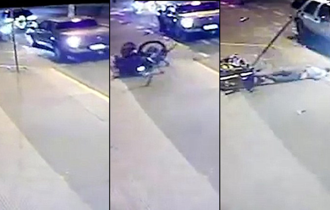 فیلم لحظه برخورد مرگبار موتورسوار با تیر چراغ برق