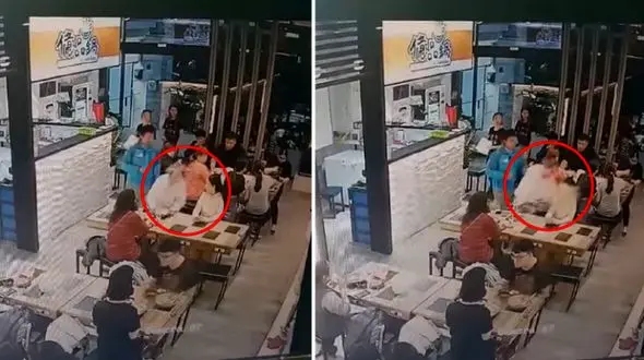 اقدام وحشتناک یک مرد با زن جوان در رستوران / او سوپ داغ را روی زن ریخت! + فیلم