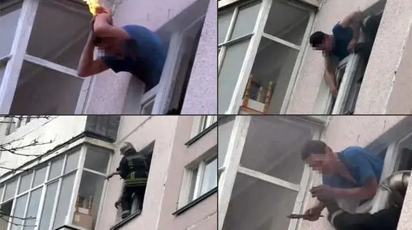 مرد بلوز آبی می خواست با آتش زدن خود بمیرد + فیلم