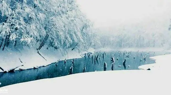 زمستان در اوج زیبایی / دریاچه چورت برفی در قاب تصویر + فیلم