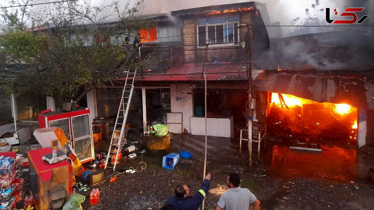 2 نفر در آتش سوزی هولناک 5 مغازه در صومعه سرا سوختند + عکس