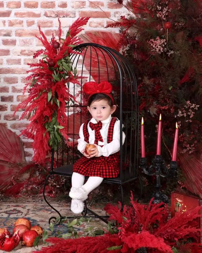 لباس یلدا کودک | لباس کودک یلدایی 1404 دخترانه و پسرانه قرمز و سبز مناسب عکاسی