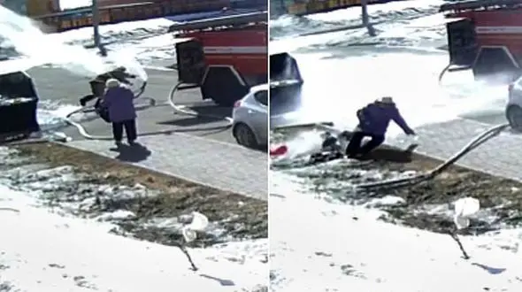 خروج شیلنگ خودروی آتش نشانی حادثه آفرید + فیلم 