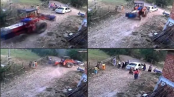 فیلم باور نکردنی از حمله مرد روستایی با تراکتور به 12 زن و مرد