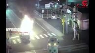 لحظه انفجار یک خودرو پشت چراغ قرمز  / مرد فداکار چه کرد؟ + فیلم / امریکا