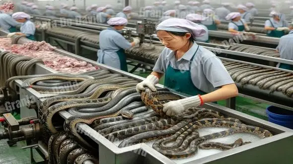 فیلم/ فرآیند برش و فرآوری هزاران مار برای پوست و گوشت توسط شرق آسیایی ها 