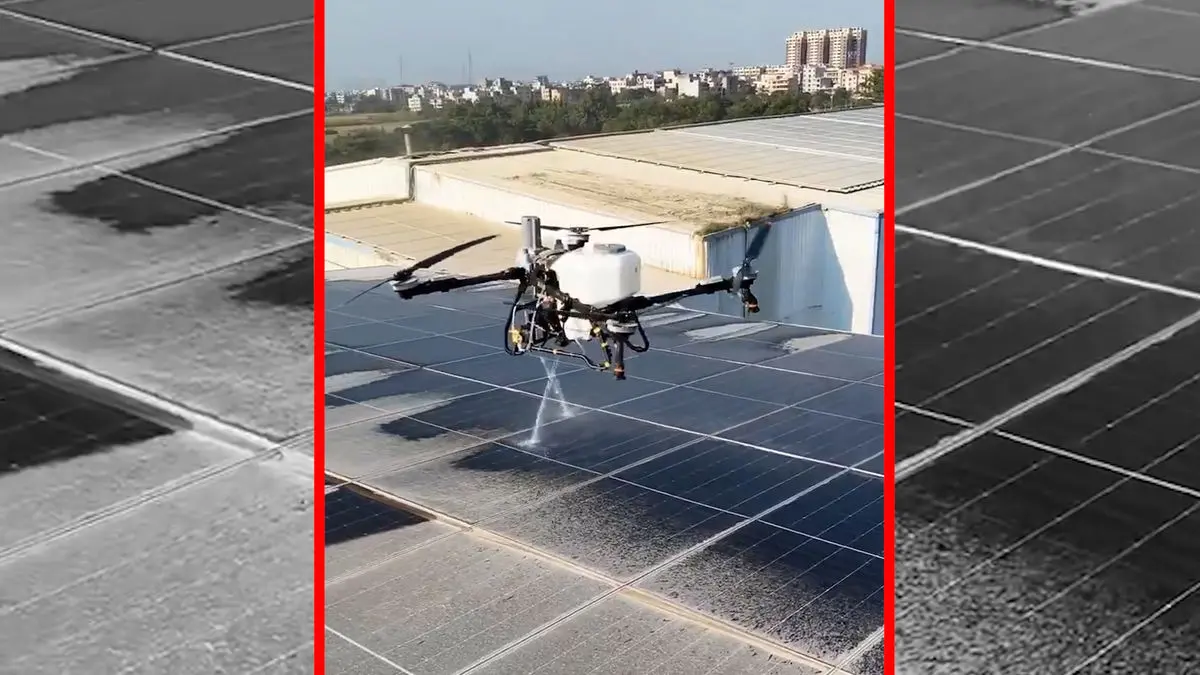 فیلم پاک سازی پنل های خورشیدی با پهپاد