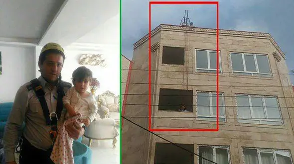 نجات پسر بچه تبریزی به دست آتش نشانان + عکس