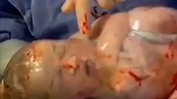 فیلم دیدنی و جالب از لحظه تولد نوزاد داخل کیسه آب مادر