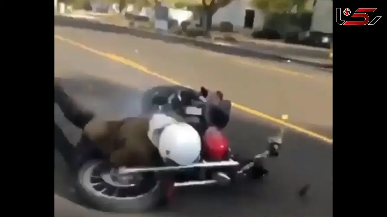 ببینید /نتیجه دردناک اعتماد به نفس کاذب/ سقوط هولناک موتورسوار در زمان حرکات نمایشی وسط خیابان!