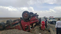 واژگونی هولناک کامیون قرمز در جاده کاشان + عکس