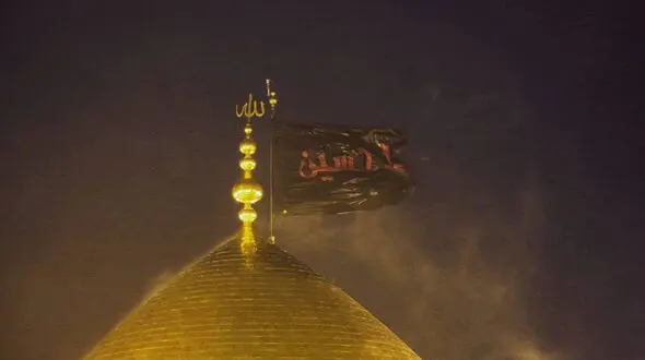 تصویری زیبا از گنبد حرم امام حسین (ع) هنگام بارش باران
