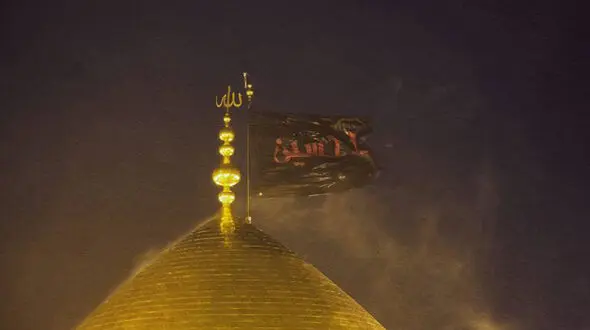 تصویری زیبا از گنبد حرم امام حسین (ع) هنگام بارش باران
