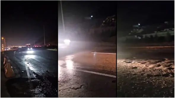 فیلم اعتراض به خاموشی و چاله های اتوبان تازه احداث شهید سلیمانی شیراز