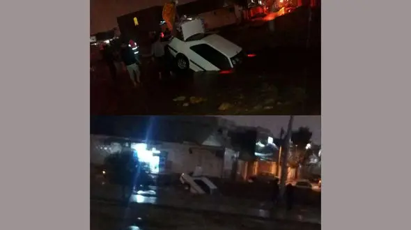 زمین دهان باز کرد و ماشین را بلعید / در اهواز رخ داد + فیلم