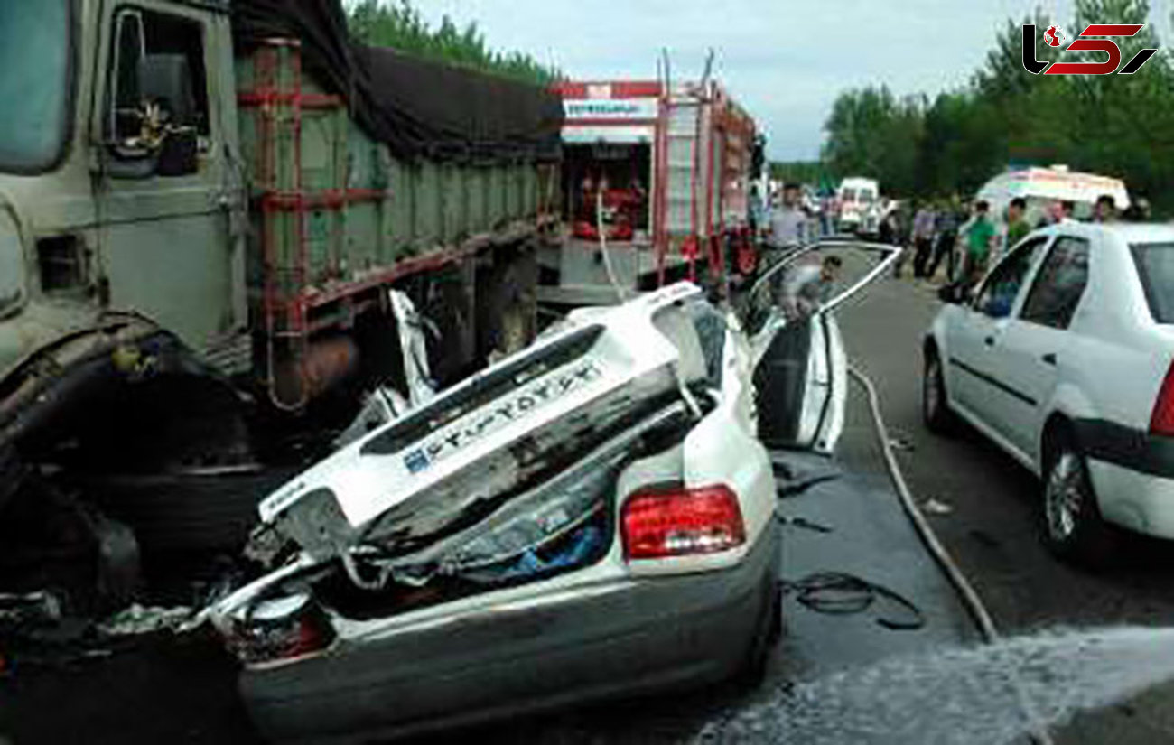 عکس تصادف وحشتناک پراید با کامیون / 5 تن در جاده فومن کشته شدند