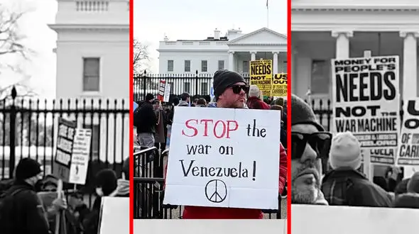 فیلم اعتراض به حمله آمریکا علیه ونزوئلا در واشنگتن