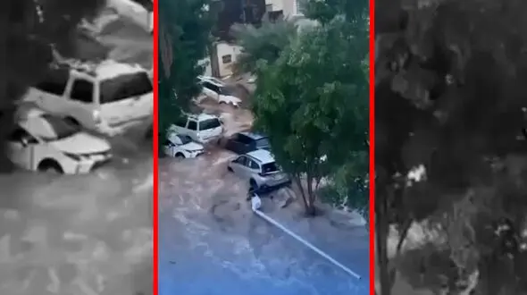 فیلم شهر جده زیر جریان شدید آب