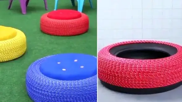 ساخت مبل راحتی با استفاده از لاستیک خودرو و کش + فیلم