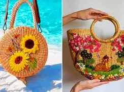 جدیدترین مدل های کیف حصیری با گلدوزی؛ ترکیب رنگ‌ های گرم و حصیر طبیعی