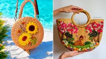 جدیدترین مدل های کیف حصیری با گلدوزی؛ ترکیب رنگ‌ های گرم و حصیر طبیعی