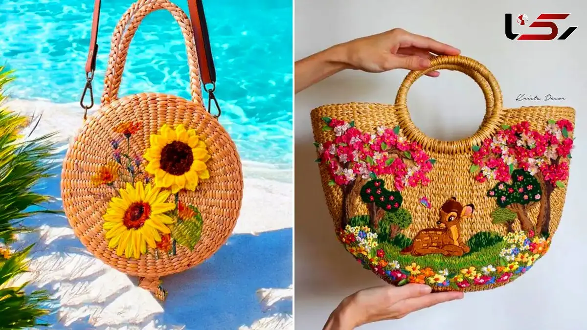جدیدترین مدل های کیف حصیری با گلدوزی؛ ترکیب رنگ‌ های گرم و حصیر طبیعی