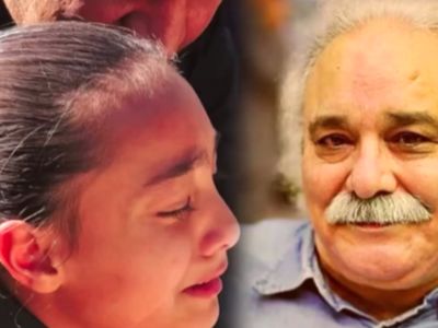 فیلم بی قـراری و اَشک های نوه محمد کـاسبی در مراسم پدر بزرگش