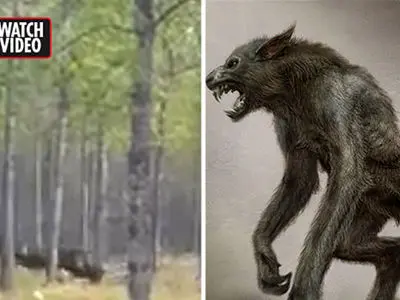 فیلم لحظه حمله موجود سیاه عجیب الخلقه به یک سگ ! / نیمی شبیه انسان نیمی شبیه سگ 