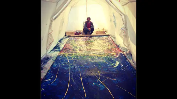 نقاشی ۱۸ متری از زندگی مردم زلزله زده کشیده شد