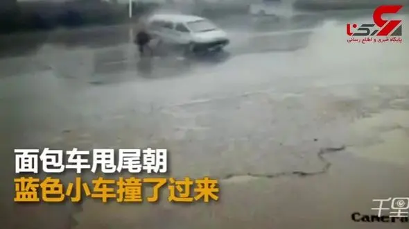 له شدن مردی در وحشتناک‌ترین تصادف زیرباران + فیلم