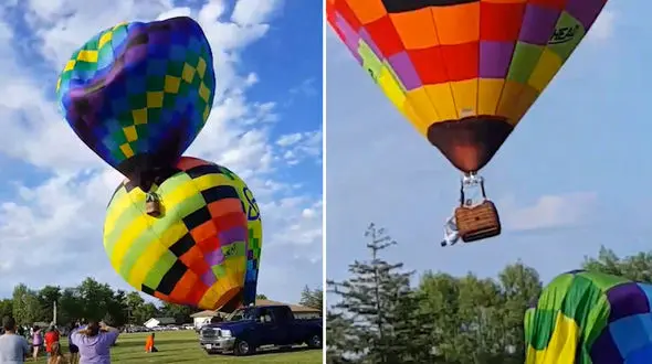 سقوط خلبان از بالن در حال پرواز +فیلم