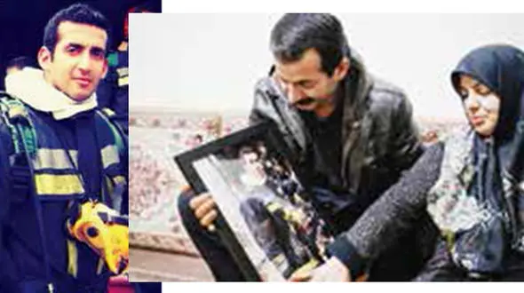 آخرین دیدار آتش نشان شهید با همسرش پای پلاسکوی در آتش+عکس