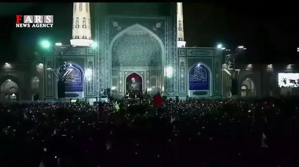 ورود پیکر سردار سپهبد شهید سلیمانی به حرم‌ مطهر رضوی زیر بارش باران+ فیلم