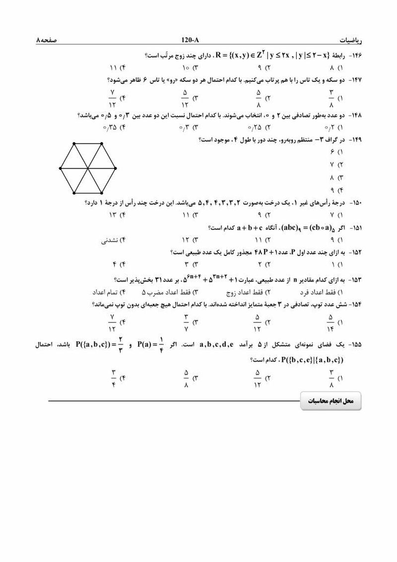 سوالات اختصاصی کنکور 96 ریاضی