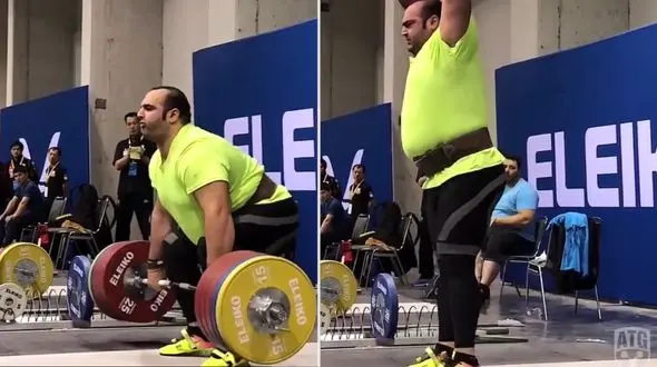 مهار وزنه 245 کیلویی توسط بهداد سلیمی در سالن مسابقات قهرمانی جهان + فیلم