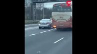 آتش گرفتن اگزوز اتوبوس + فیلم ترسناک