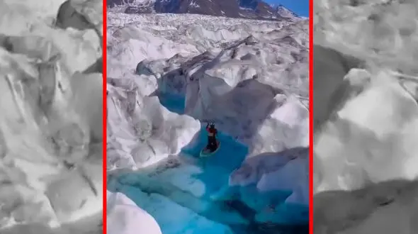 فیلم پدلبوردسواری روی یخچال طبیعی در آلاسکا