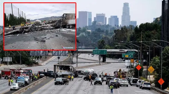 تصادف هولناک در بزرگراه / بزرگراه کاملا مسدود شد + عکس 