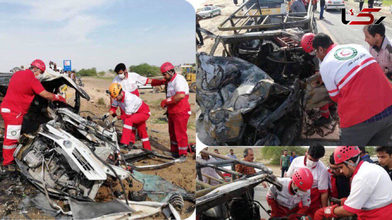 زنده زنده سوختن 3 مسافر در ماشین مچاله شده / در بوشهر رخ داد+عکس