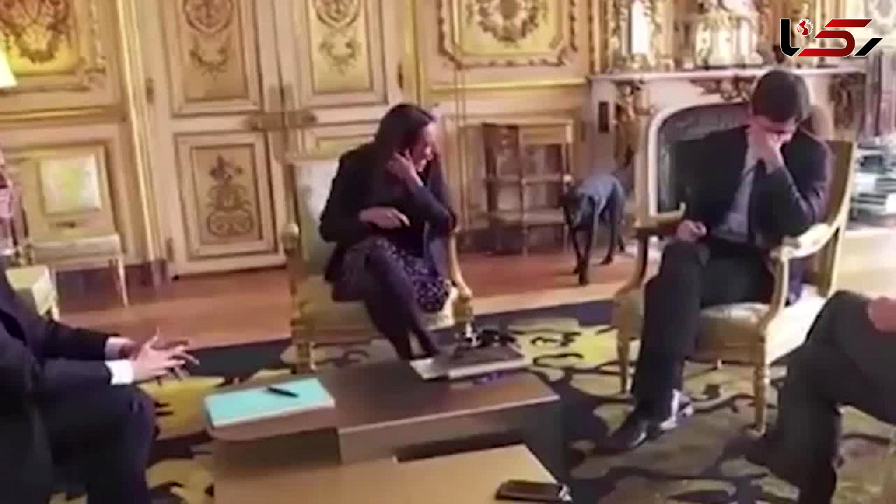 کارخرابی سگ رئیس جمهور فرانسه در یک برنامه تلویزیونی و خنده حضار + فیلم و عکس