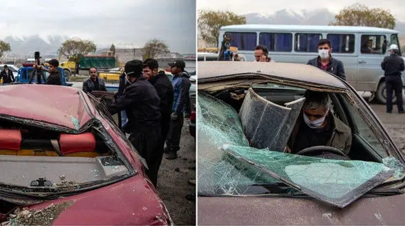 دیوار قبرستان سنندج روی 12 خودرو آوار شد +تصاویر